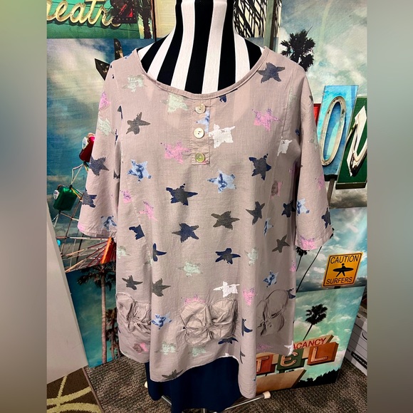 Italian made short sleeve top with embellishments - Picture 1 of 6